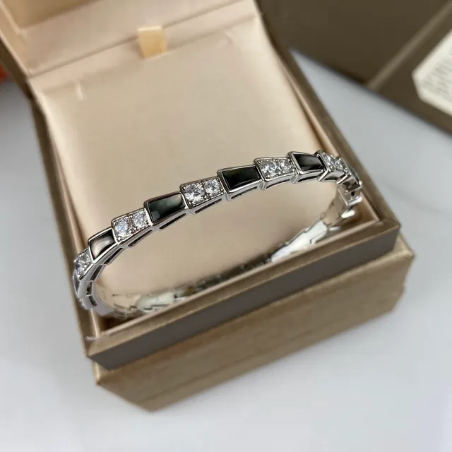 Bvlgari فضي أسود هندسي روابط مقسمة متناوبة وإنكريستات قزحية سوار 3