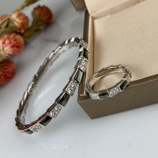 Bvlgari فضي أسود هندسي روابط مقسمة متناوبة وإنكريستات قزحية سوار 7