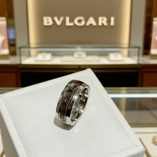 Bvlgari चांदी भूरी चौड़ी पट्टी पॉलिश मेटल रिंग