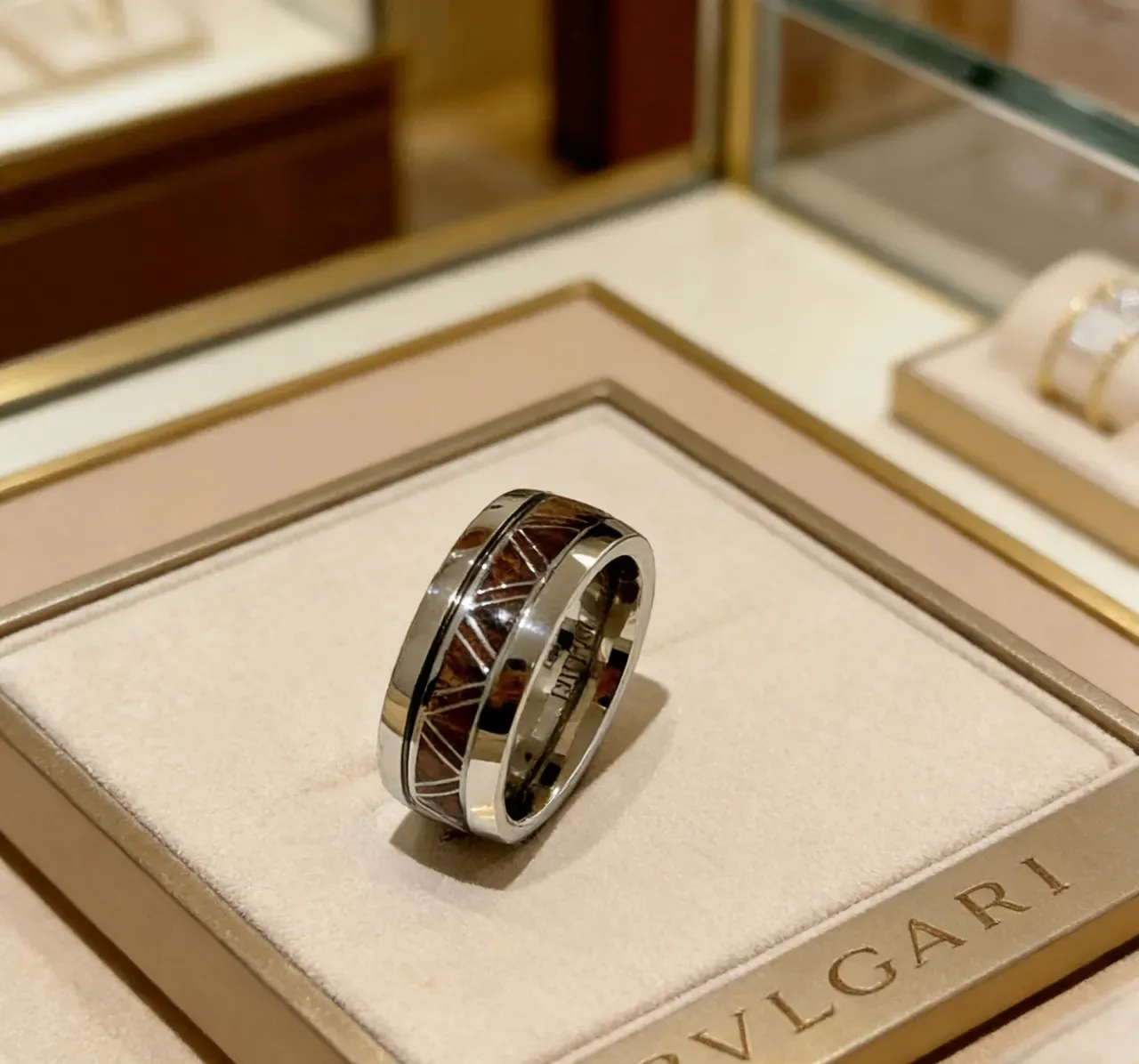Bvlgari Silver Brown Wide Band Polished Metal Ring 3