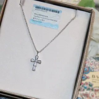 Bvlgari Silver Pavé-Set Cross Pendant Fine Link Chain Necklace