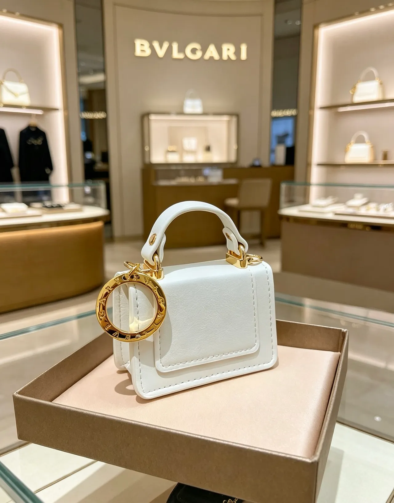 Bvlgari White Gold Structured Mini Leather Handbag 4