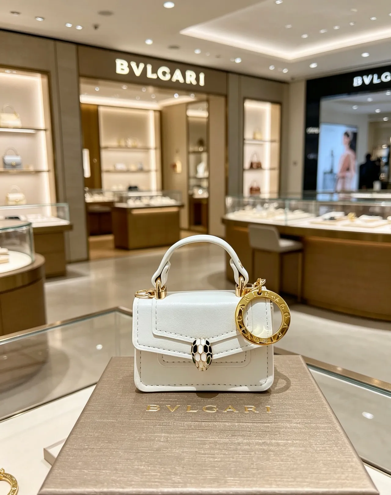 Bvlgari White Gold Structured Mini Leather Handbag 5