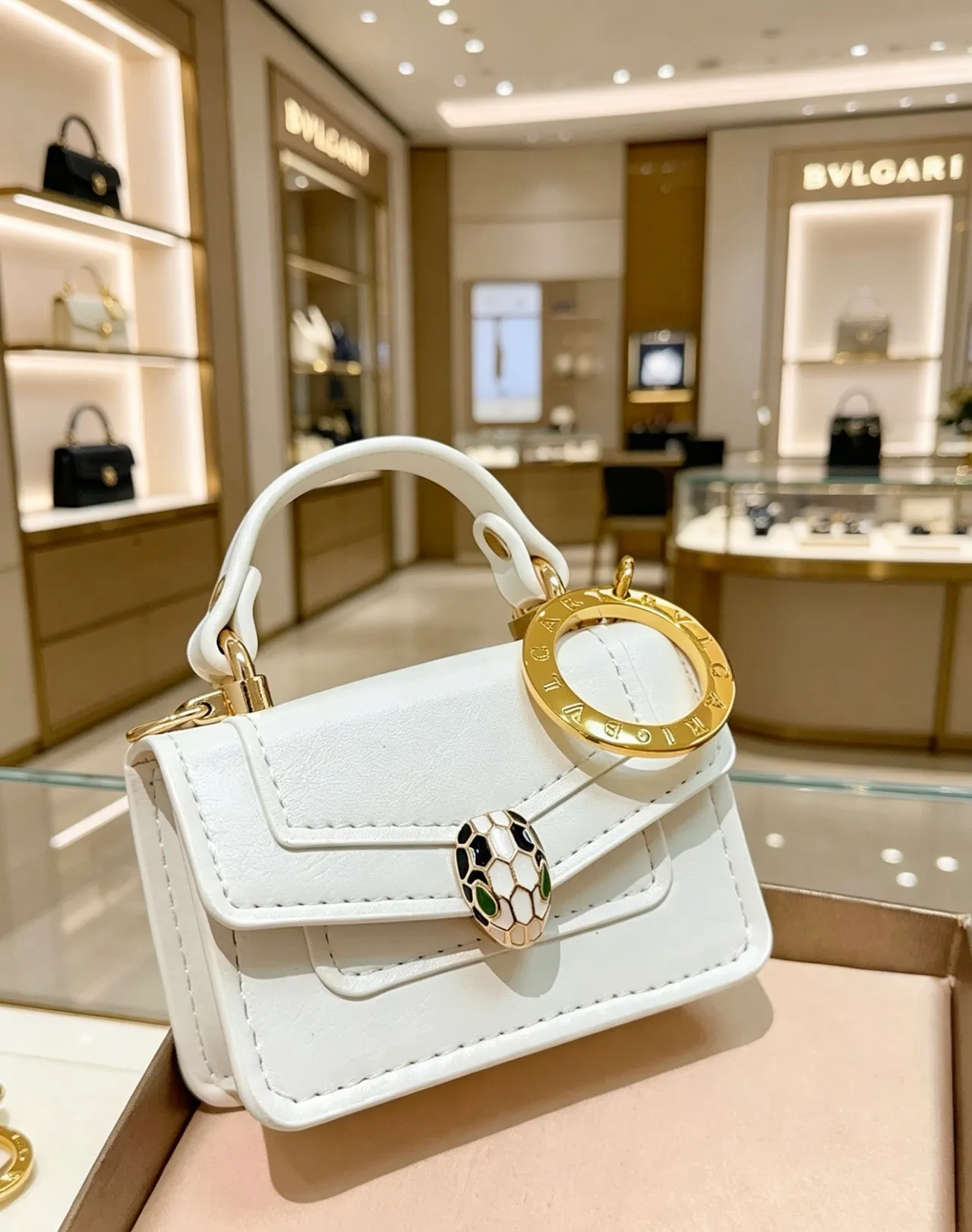 Bvlgari White Gold Structured Mini Leather Handbag 6