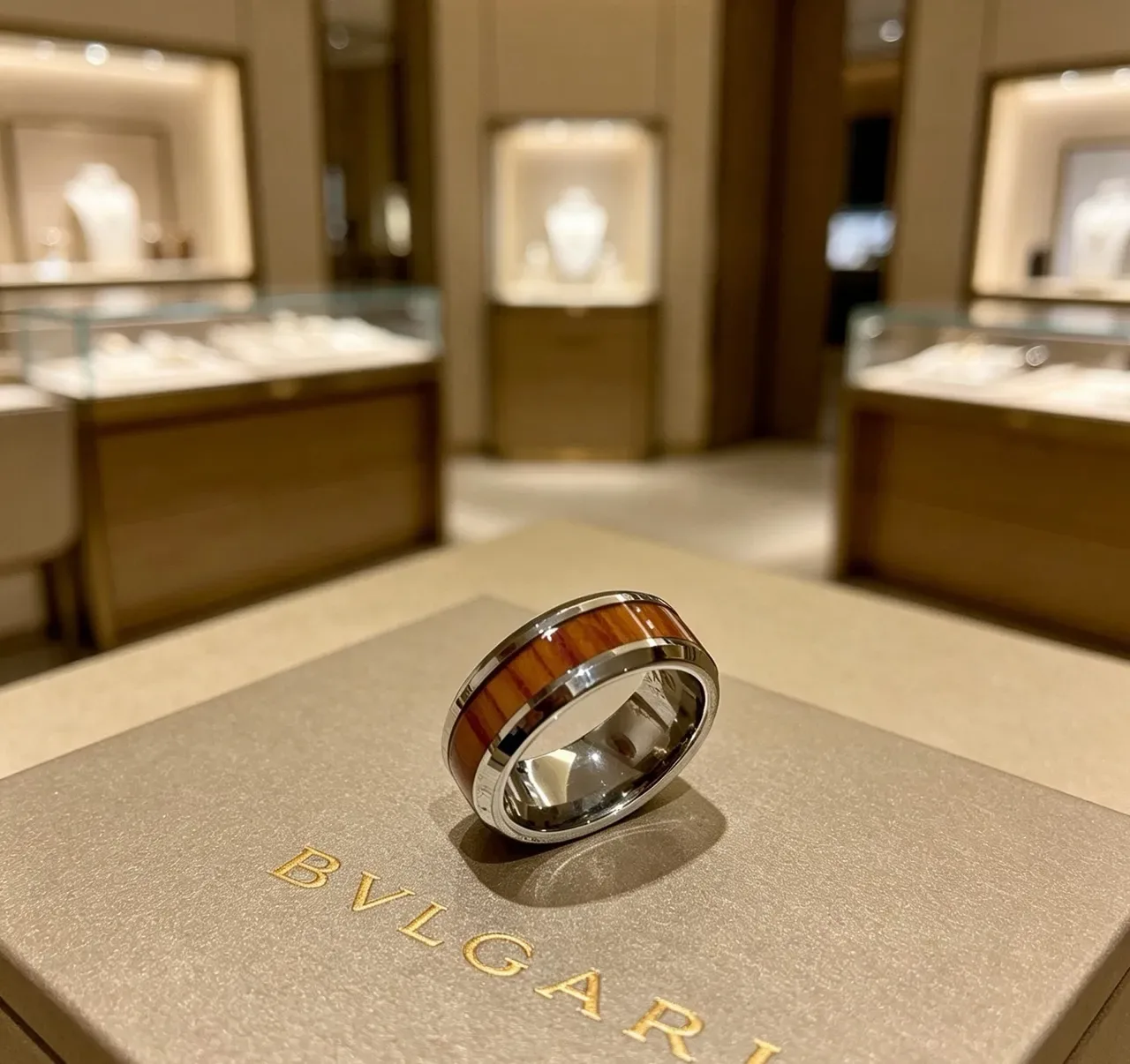 Bvlgari Wood Inlay Wide Band Ring 3