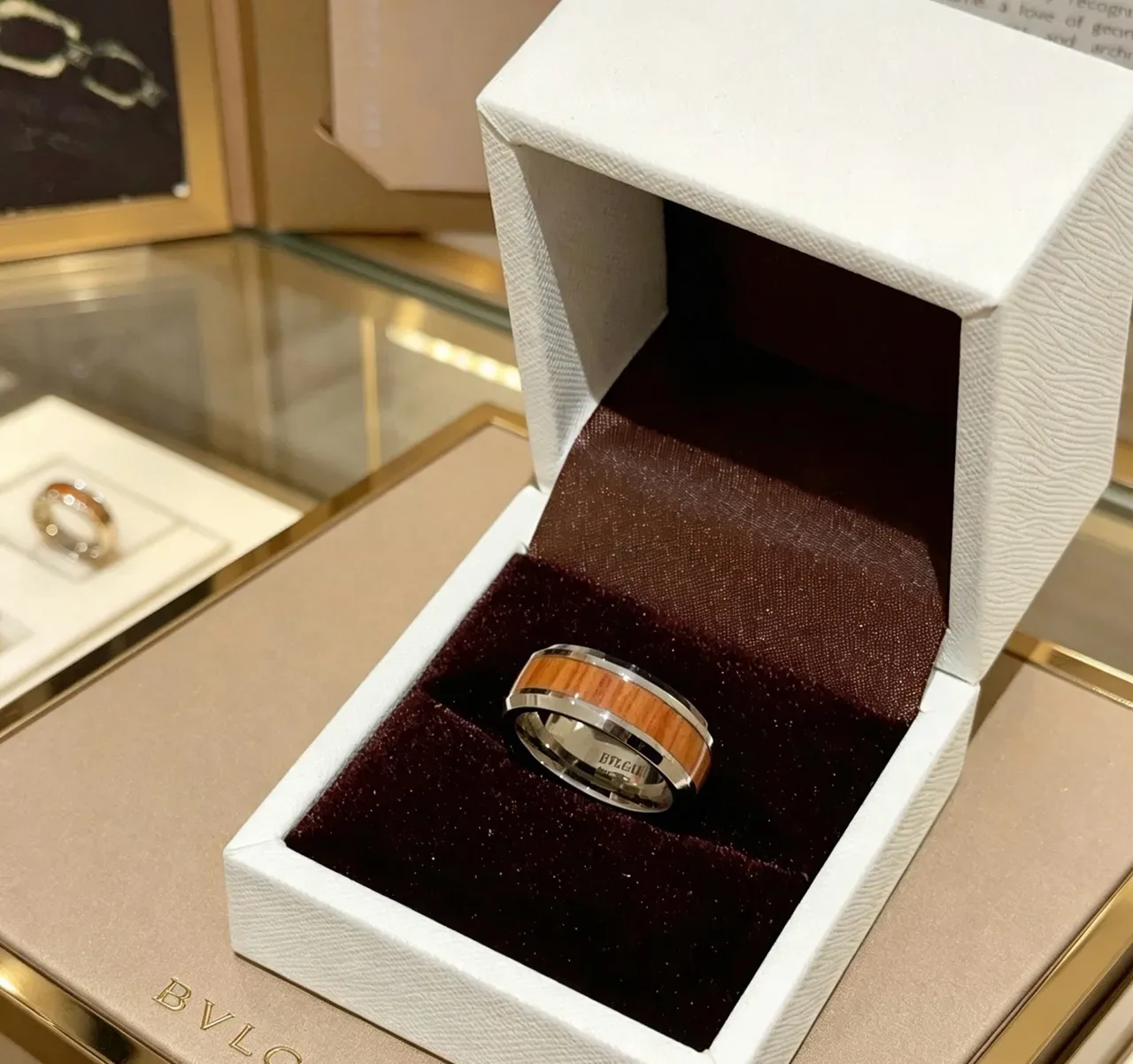 Bvlgari Wood Inlay Wide Band Ring 5