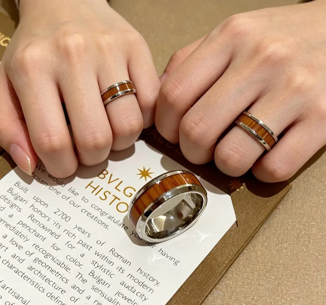 Bvlgari Wood Inlay Wide Band Ring 6