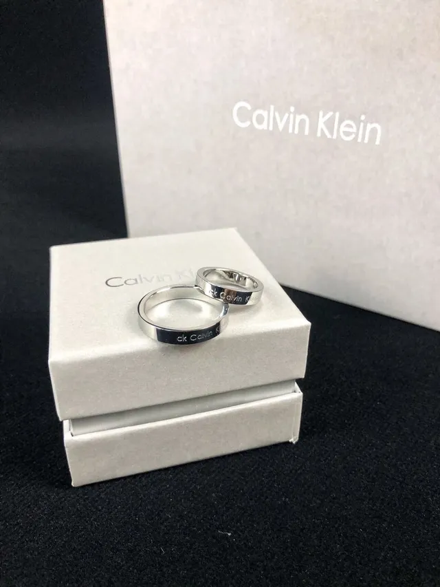 Calvin Klein ck Ring चाँदी सफेद न्यूनतम उत्कीर्णित बैंड रिंग 5