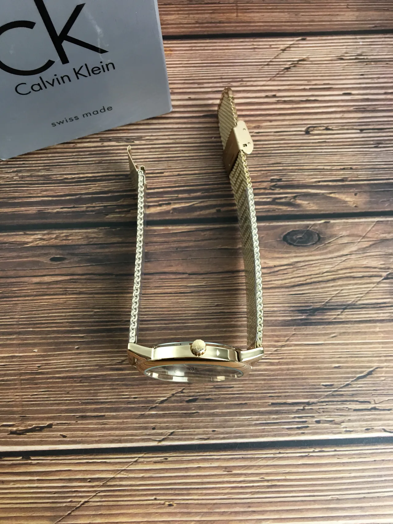 Calvin Klein Minimal وجه أسود سوار شبكي ذهبي ساعة كوارتز 3