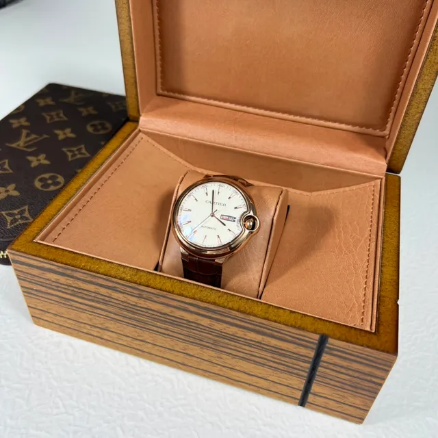 Cartier Ballon Bleu Brown Gold Round Case Rose Mechanical Watch 2