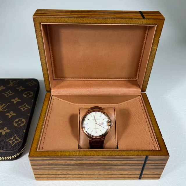 Cartier Ballon Bleu Brown Gold Round Case Rose Mechanical Watch 3