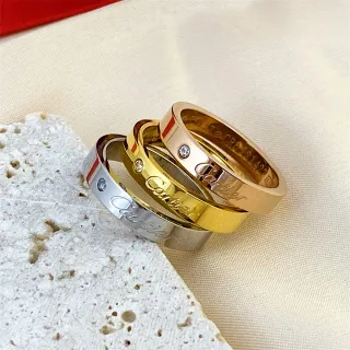 Cartier ذهبي وفضي نقش بخط مائل شعار حجر واحد لمسة خاتم