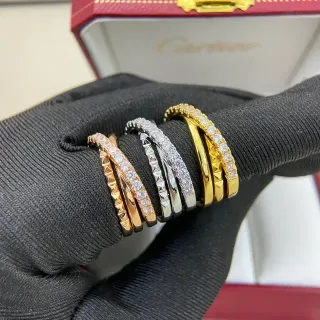 Cartier Juste un Clou দুই ব্যান্ড পাভে ডায়মন্ড এবং স্টাড স্ট্যাকেবল রিংস