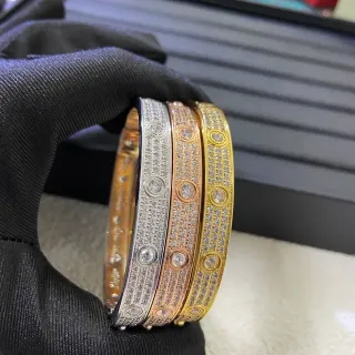 Cartier Love Gold Silver Pavé-Set Screw-Motif Bracelet
