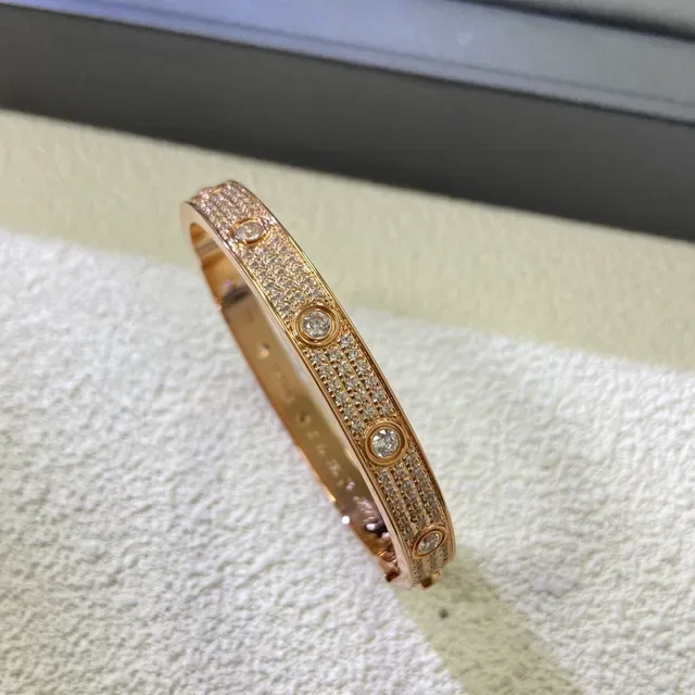 Bracelete Cartier Love Ouro Prata Pavé-Set Screw-Motif 8