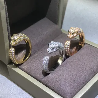 Cartier Panthère সোনা রূপা প্যান্থার মাথার মোটিফ Pavé-Set ক্রিস্টাল রিং