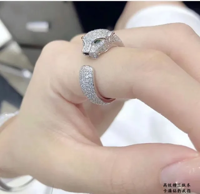 Cartier Panthère Pavé Diamond Panther Head Open Band Rings 9