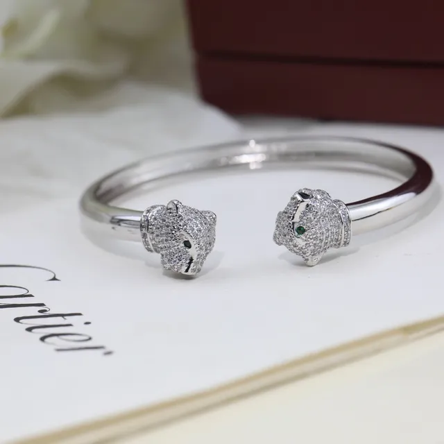 Cartier Panthère Pavé Panther Head Open Bangle Bracelet 7