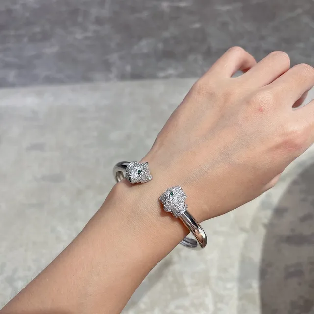 Cartier Panthère Pavé Panther Head Open Bangle Bracelet 8