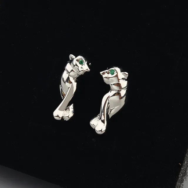 Cartier Panthère Silver Green Panther-Shaped Polished Earrings 4