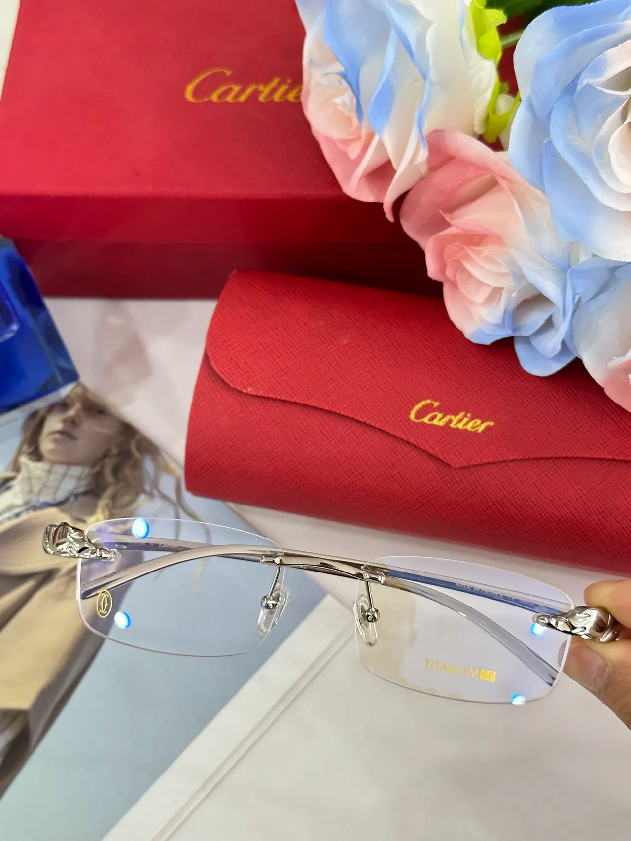 نظارات بصرية Cartier بدون إطار مستطيلة معدنية 3