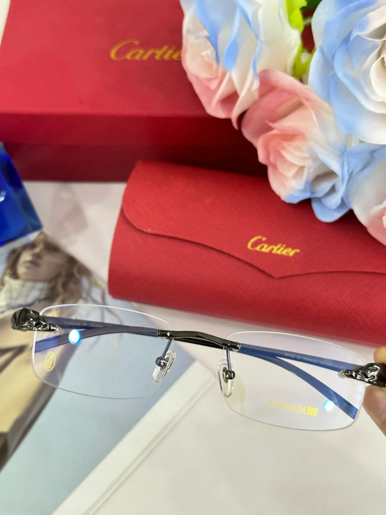 نظارات بصرية Cartier بدون إطار مستطيلة معدنية 4