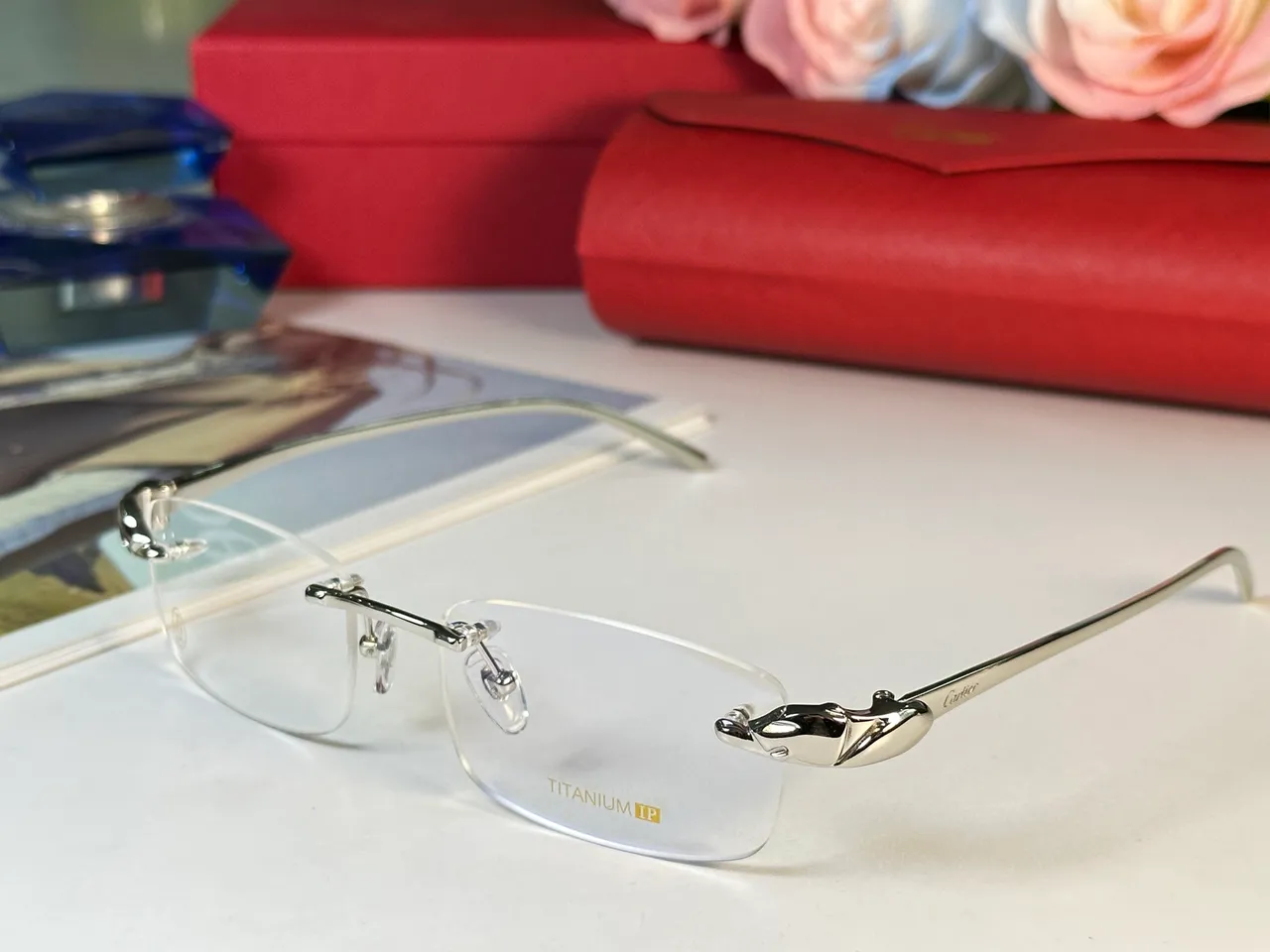 نظارات بصرية Cartier بدون إطار مستطيلة معدنية 6