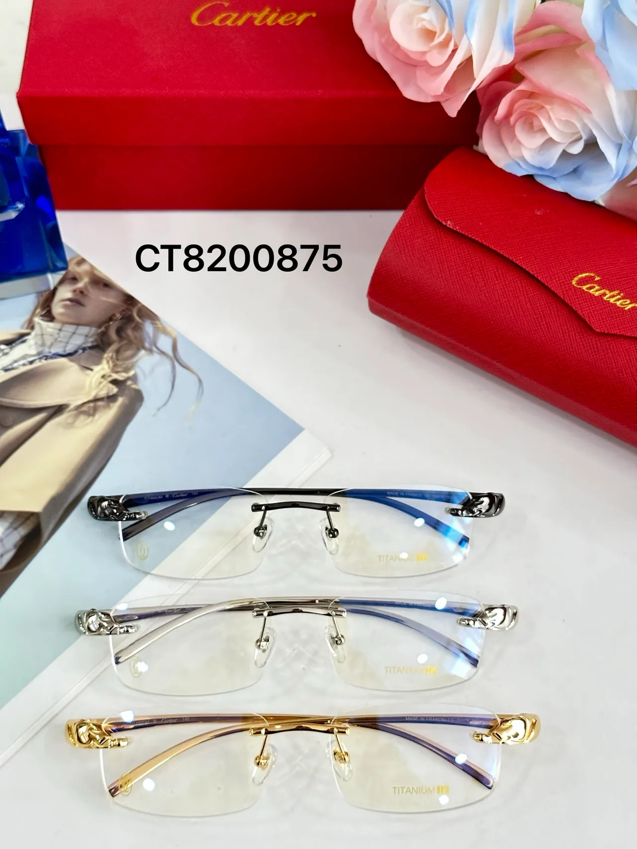 نظارات بصرية Cartier بدون إطار مستطيلة معدنية 8