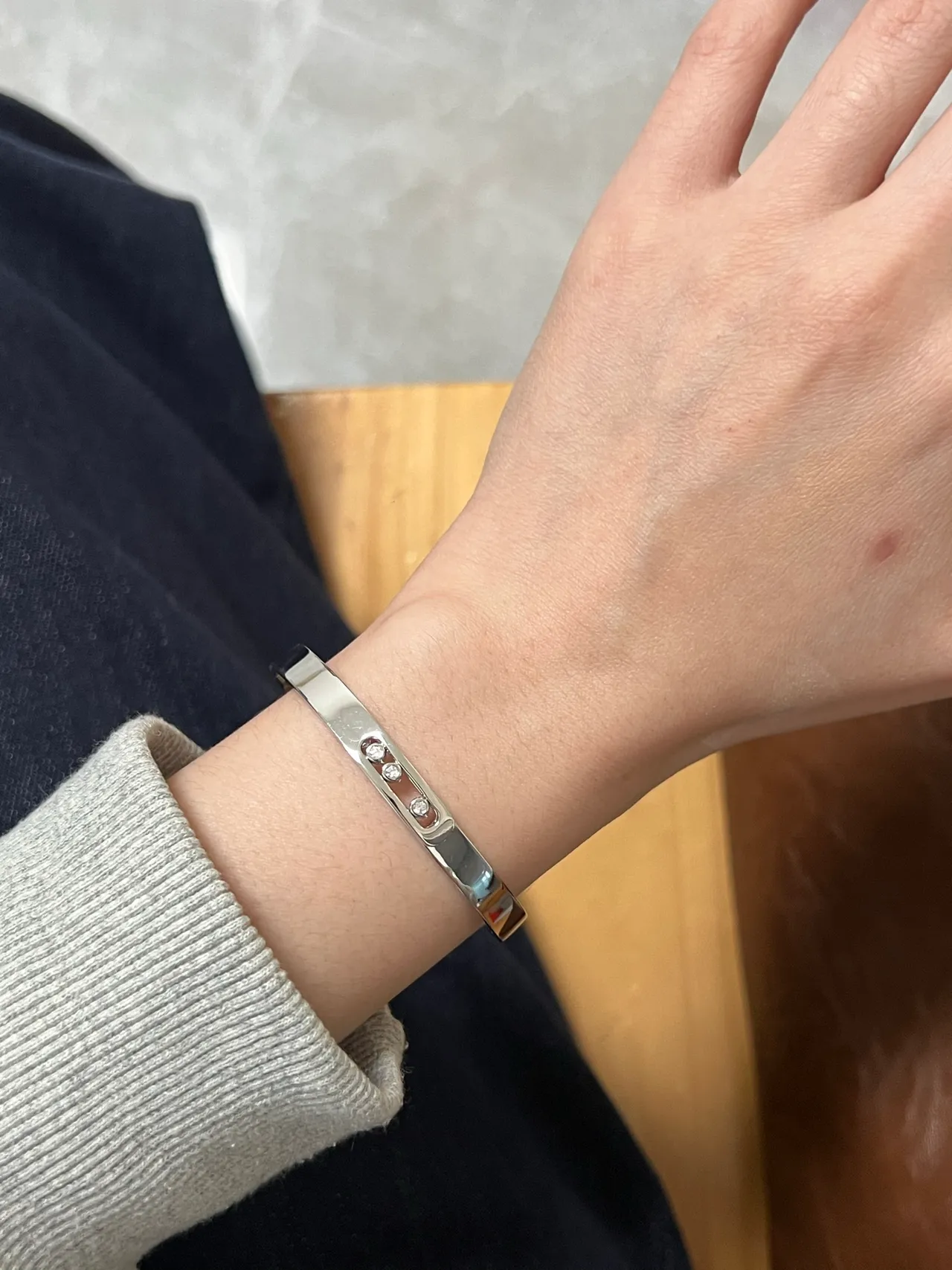 Cartier Plata Pulida Metal Plano Rectangular Pulsera de Puño 2