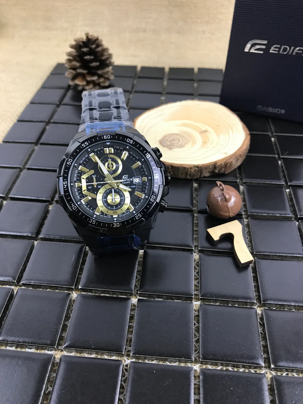 Casio Black Gold Ion-Plated Case Multi-Subdial Chronograph Watch 9