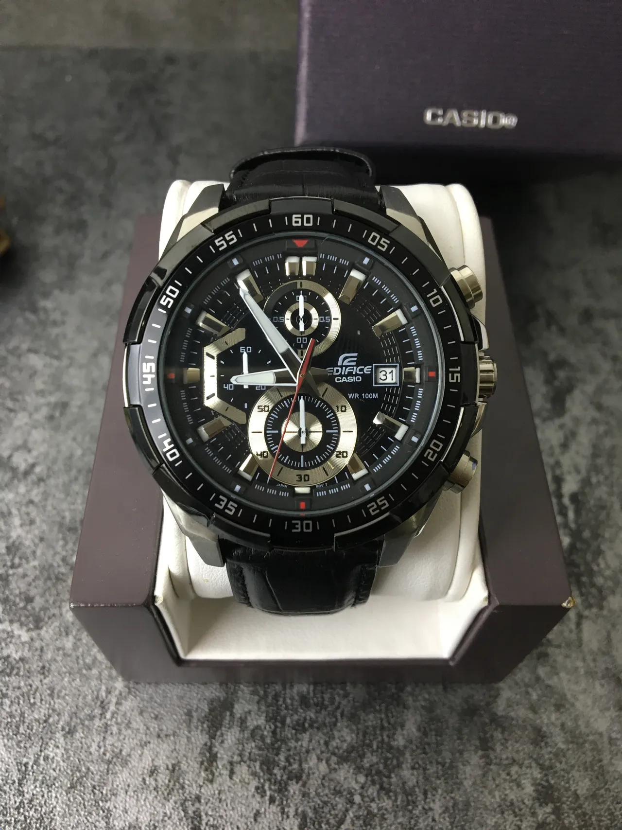 Casio Edifice Chronograph Black Leather Strap Sports Watch 2