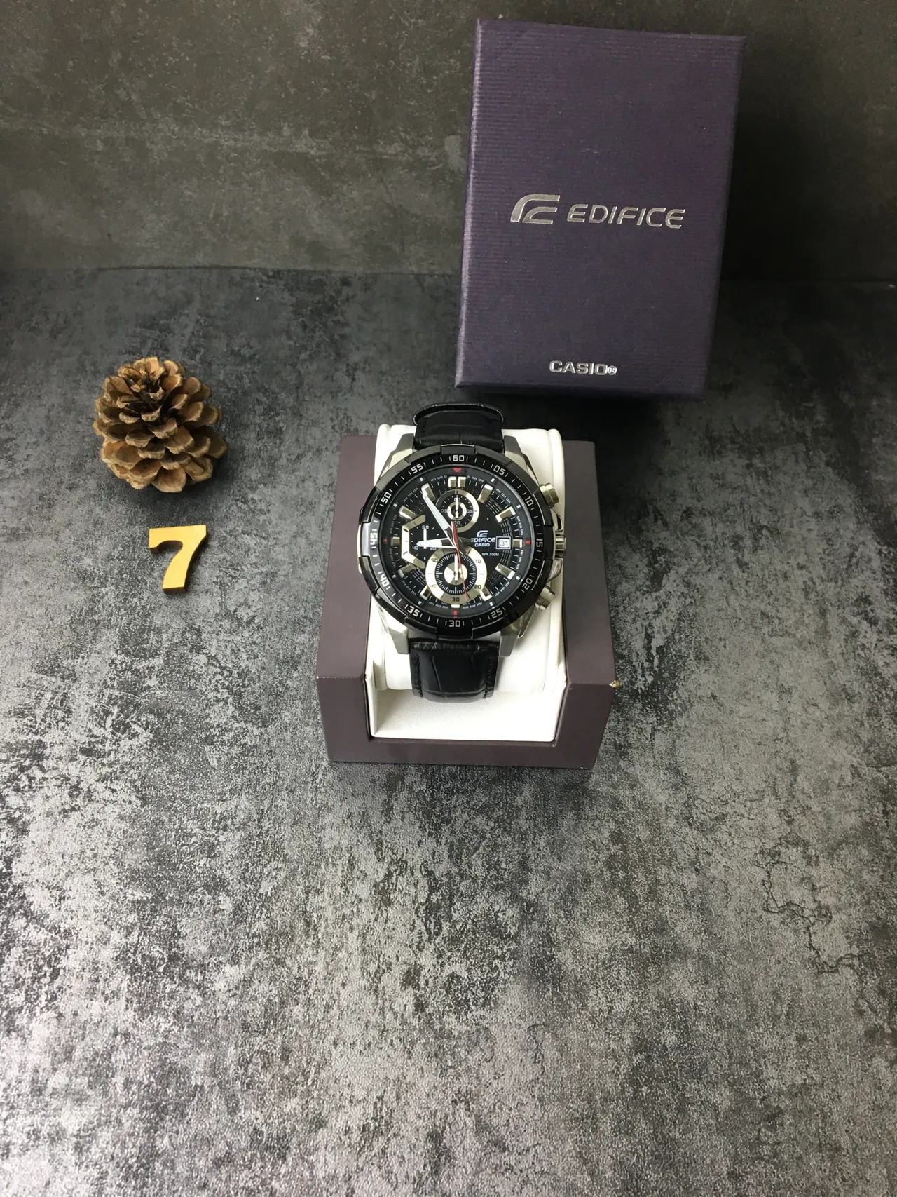 Casio Edifice Chronograph Black Leather Strap Sports Watch 3