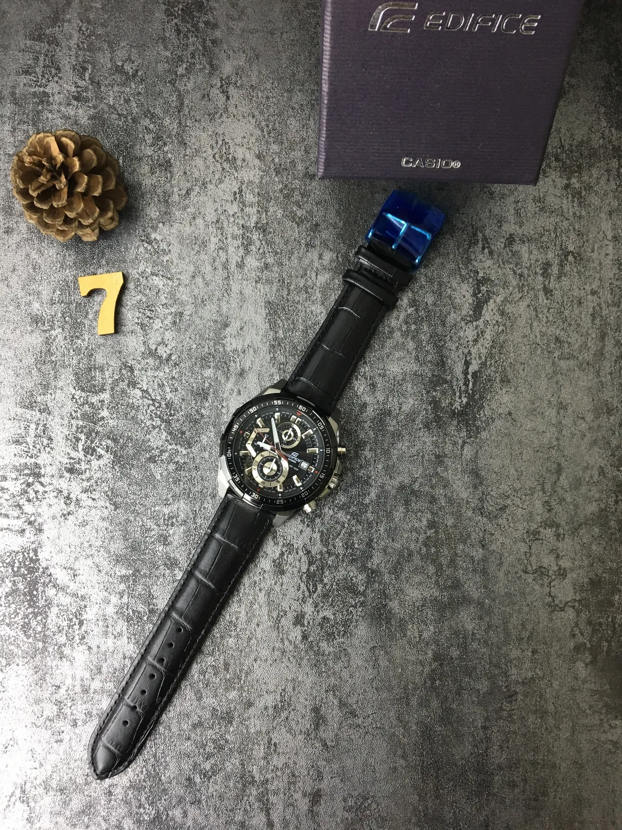 Casio Edifice Chronograph Black Leather Strap Sports Watch 6