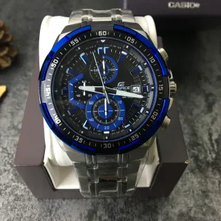 Casio Edifice 计时 蓝色点缀 黑色表盘 运动手表