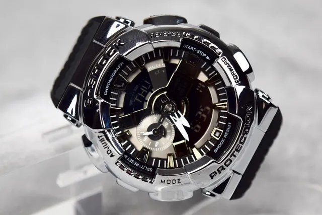 Casio G-Shock Silver Black Metallic Case Analog-Digital Chronograph Watch 5