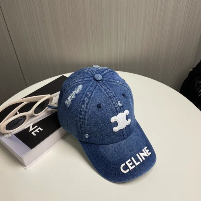 Celine Casquette baseball en jean bleu et blanc usée 8