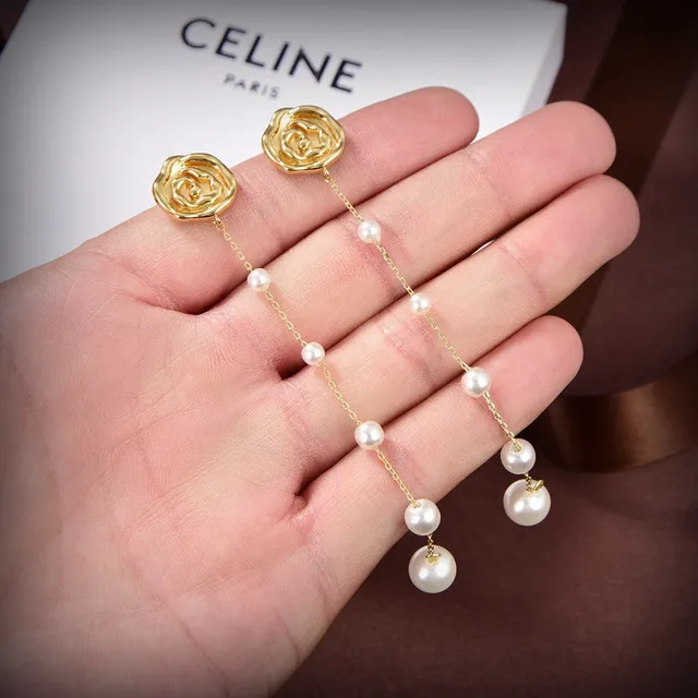 Celine玫瑰图案珍珠链耳环 6