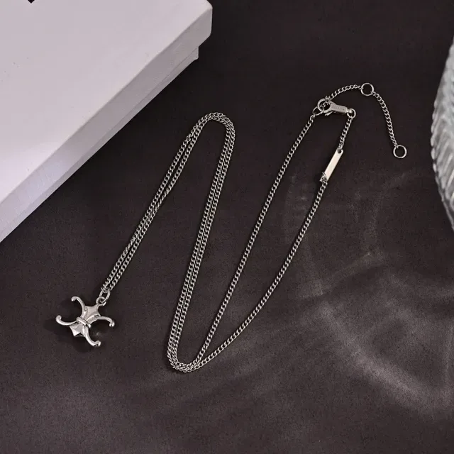 Celine Triomphe Fleur-de-Lis Silver Pendant Necklace 4