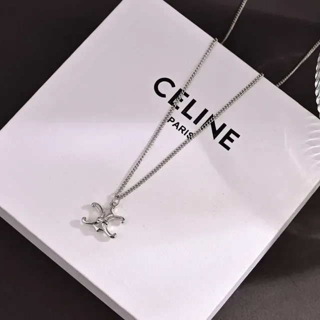 Celine Triomphe Fleur-de-Lis Silver Pendant Necklace 5