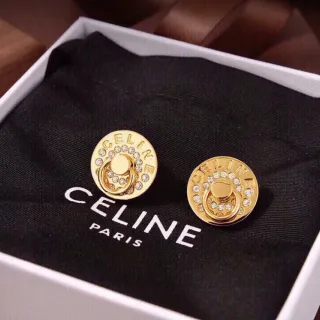 Celine Triomphe Gold-Tone أقراط كريستال ديسك ستود