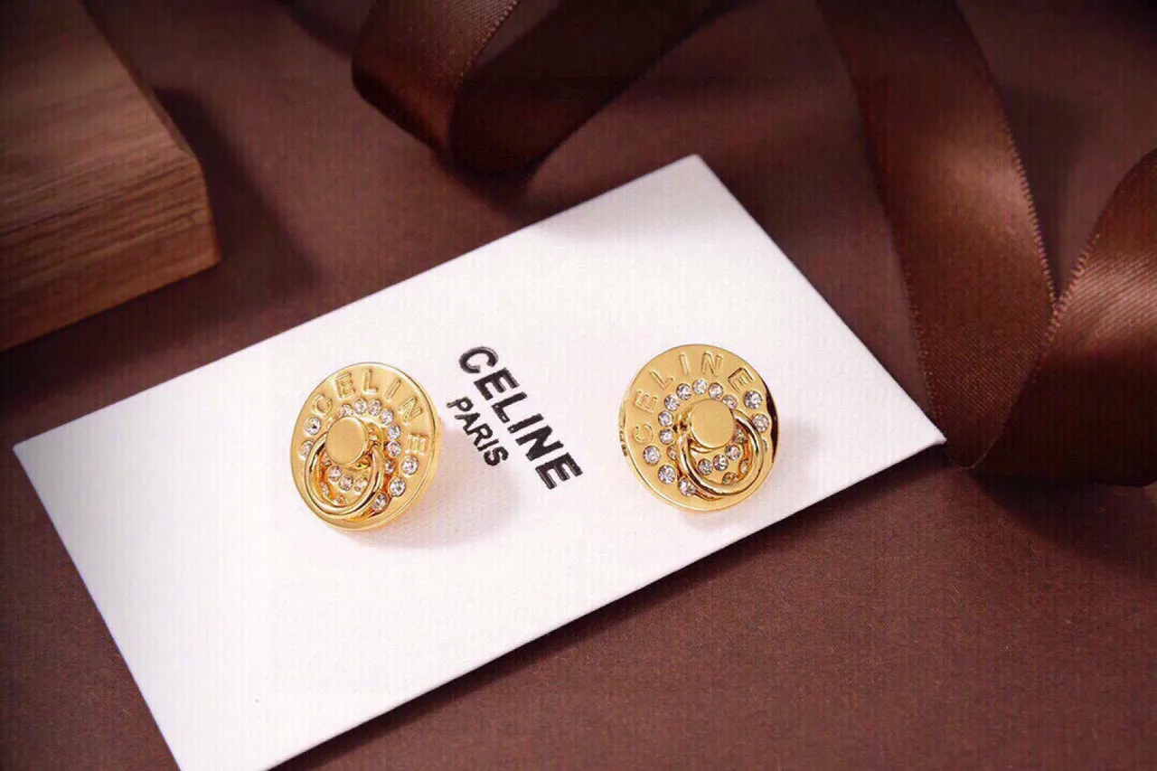 Celine Triomphe Gold-Tone Brincos de Cristal com Disco de Perno 2