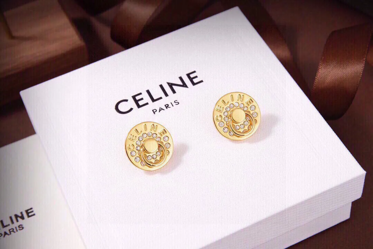 Celine Triomphe Gold-Tone Brincos de Cristal com Disco de Perno 5