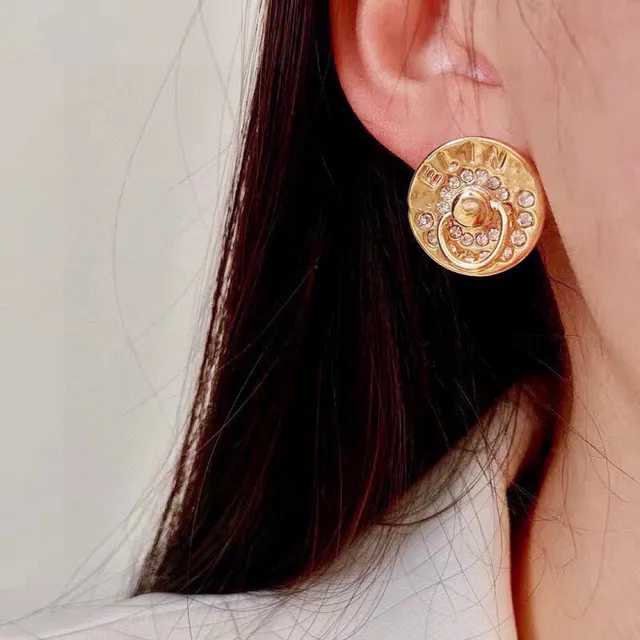 Celine Triomphe Gold-Tone Brincos de Cristal com Disco de Perno 6