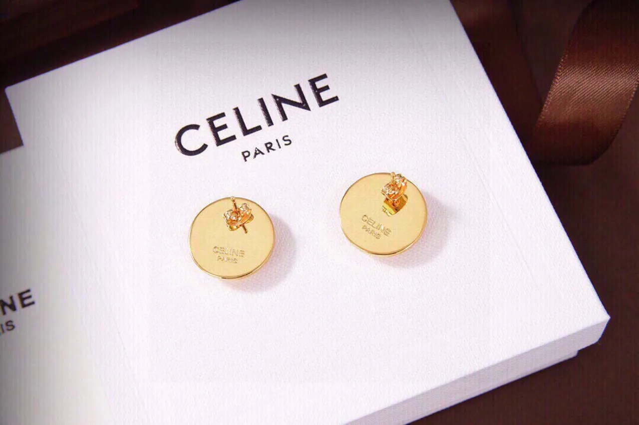Celine Triomphe Gold-Tone Brincos de Cristal com Disco de Perno 7