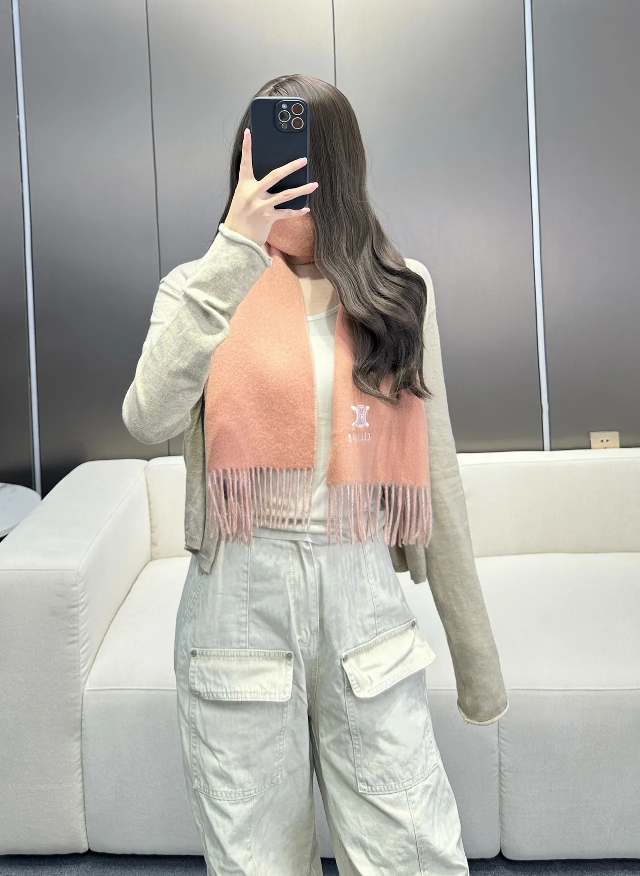 Celine bufanda de cachemira con flecos de dos tonos 4