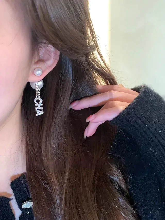 Chanel Alphabet Crystal and Pearl Drop Earrings 9