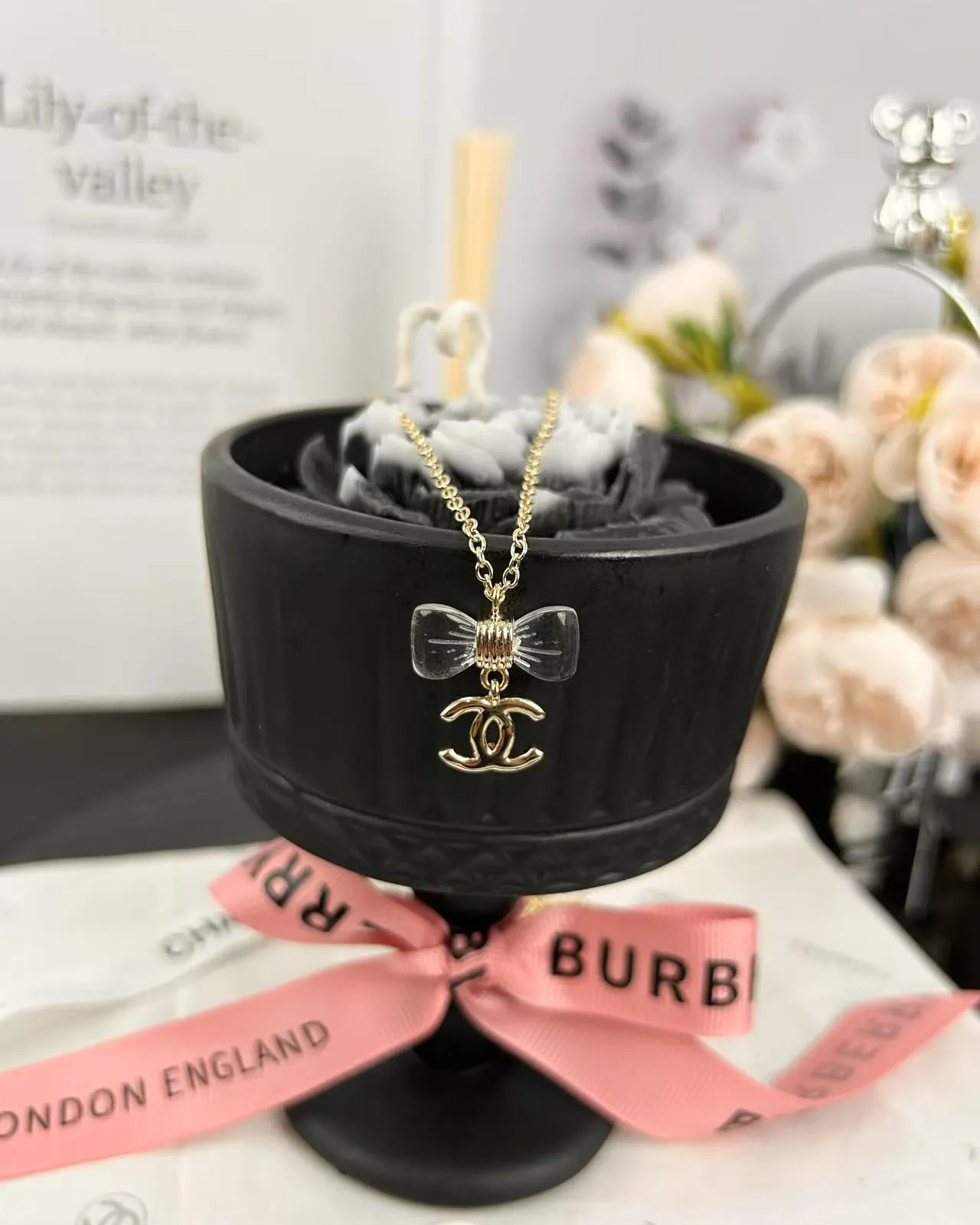 Chanel Bow & CC Gold Transparent Chain Accent Necklace 4