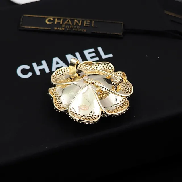 Chanel Camellia Brooch Gold-Tone Pavé Crystal Floral Brooch 2