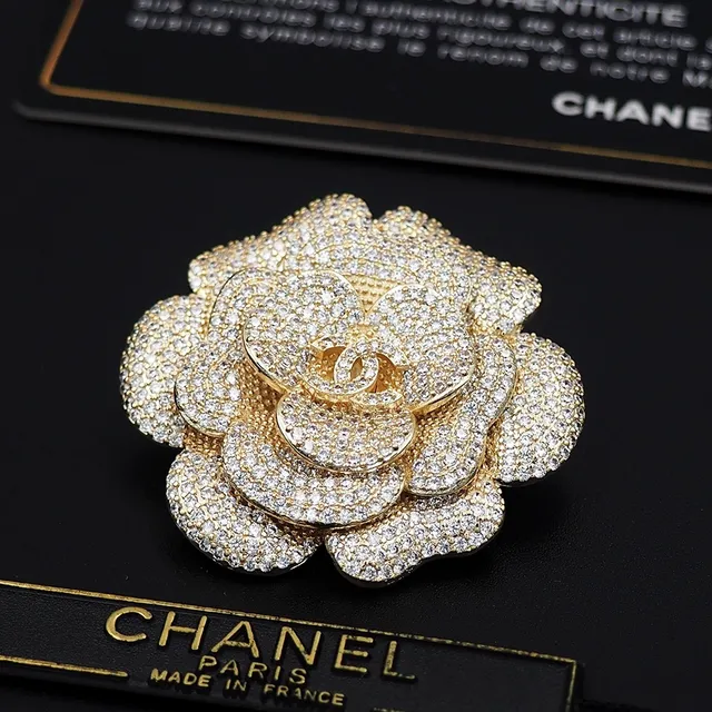 Chanel Camellia Brooch Gold-Tone Pavé Crystal Floral Brooch 4