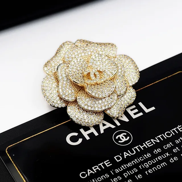 Chanel Camellia Brooch Gold-Tone Pavé Crystal Floral Brooch 8